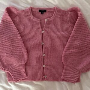 New J.Crew bubblegum pink puff sleeve cardigan sweater small alpaca/wool blend